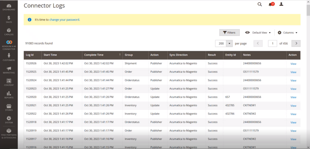 Shipment Publisher record in the connector log